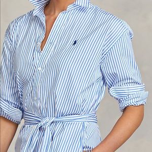 Dark Navy Blue Polo Ralph Lauren Striped Belted Shirtdress